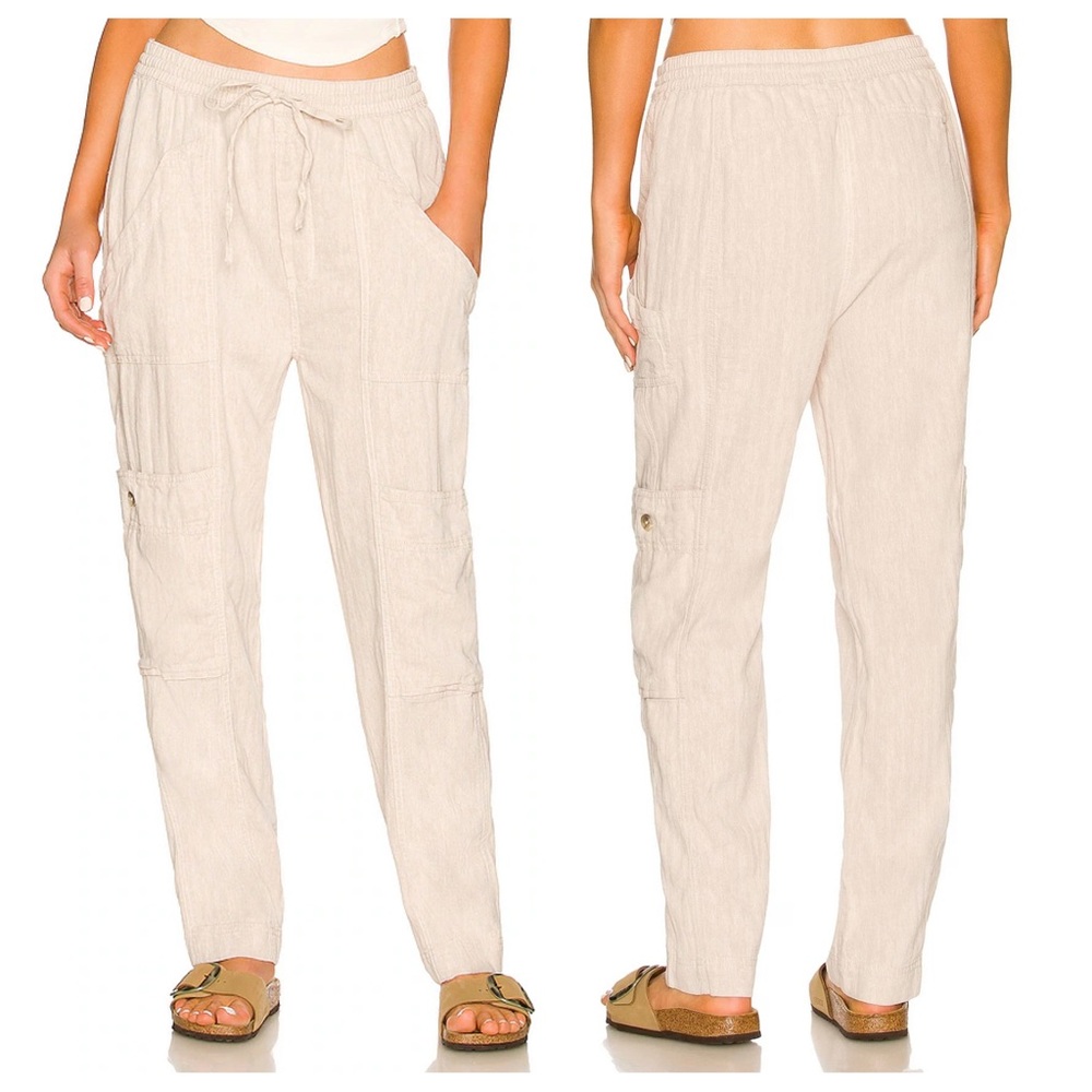 Women's Relaxed Drawstring Linen Pants in Beige
